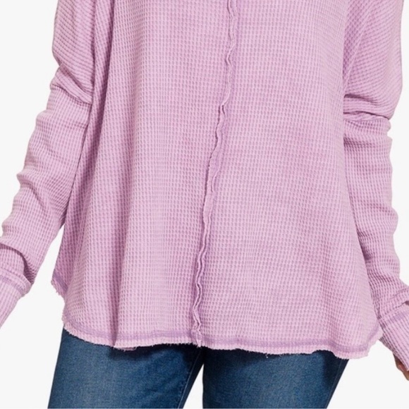 NWOT Zenana Mineral Wash Lavender Purple Waffle Knit Oversized Long Sleeve Top - Picture 5 of 6